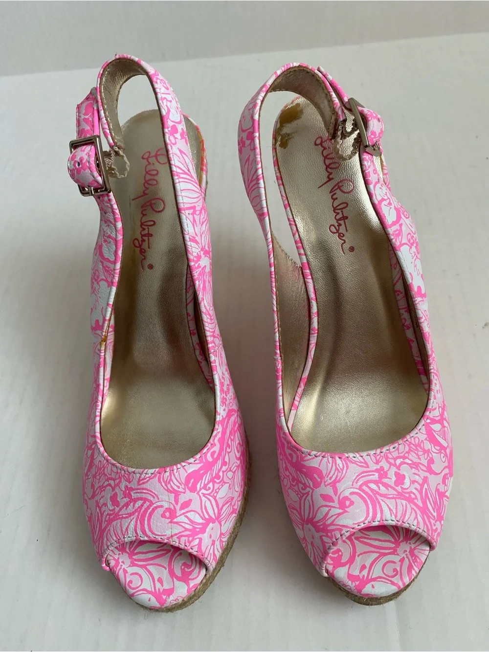 Lilly Pulitzer Krisie Pink Floral Slingback Wedges - Size 7 Excellent Condition